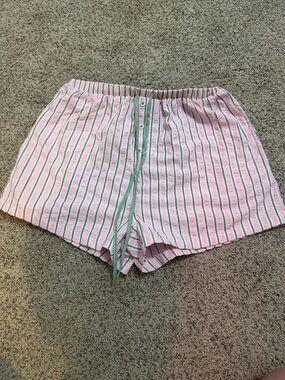 Lizard Thicket Pink & Green Striped Cotton Lounge Shorts